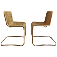 Pair of Cantilever Rattan and Steel Tube Chairs