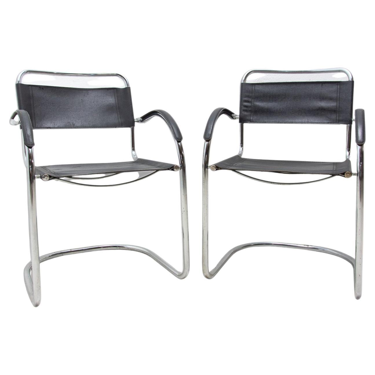 Pair of Cantilever Tubular Steel Armchairs, 1970's, Europe For Sale