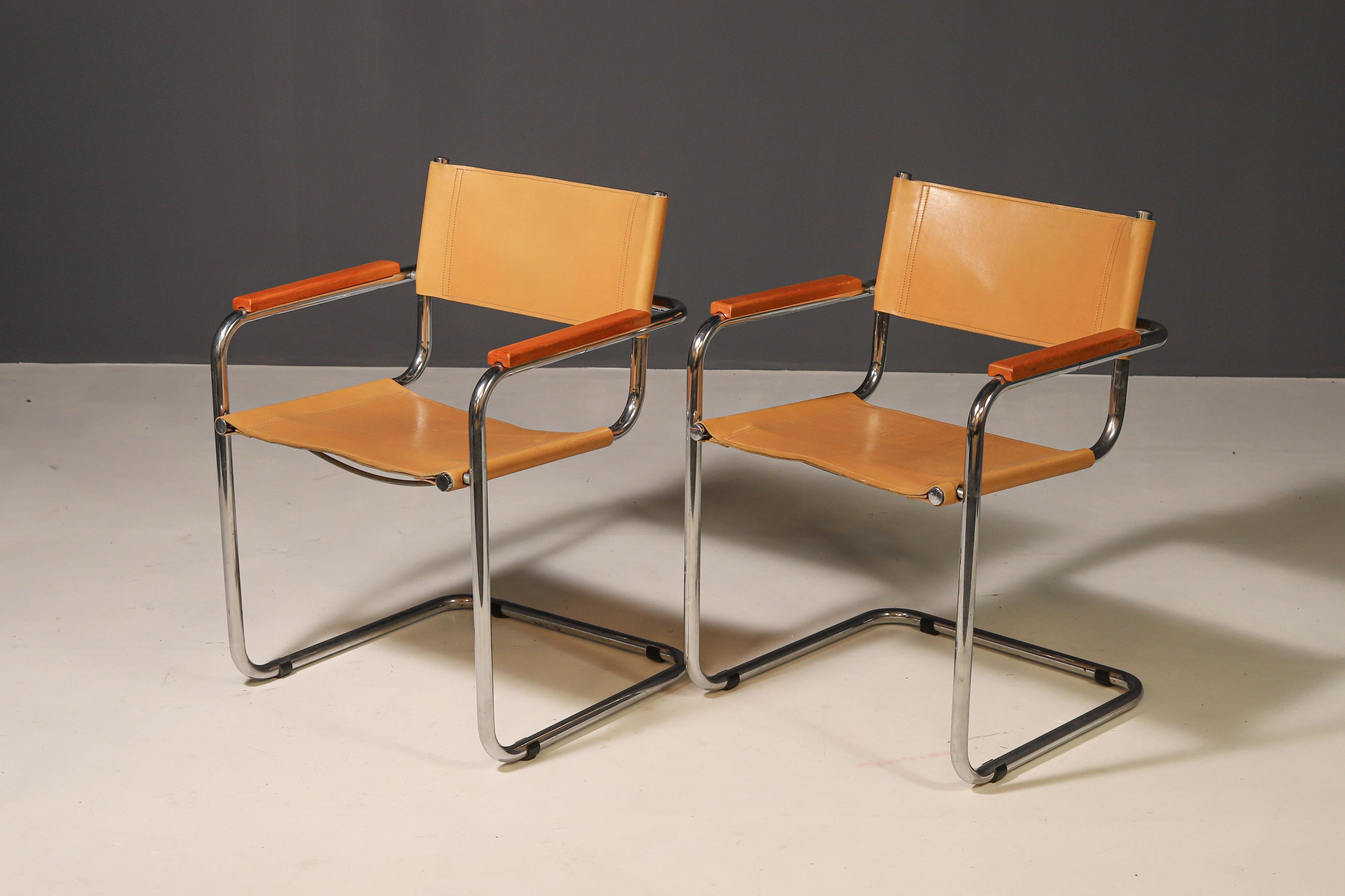 Bauhaus Pair of Cantilever Tubular Steel Armchairs by Marcel Breuer, 1970´s For Sale