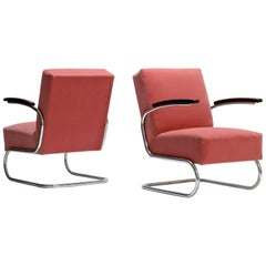 Pair of Cantilever Tubular Steel Armchairs by Mücke Melde with Mohair Upholstery