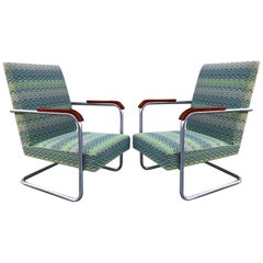 Pair of Cantilever Tubular Steel Armchairs Model FN22 by Anton Lorenz, 1930s