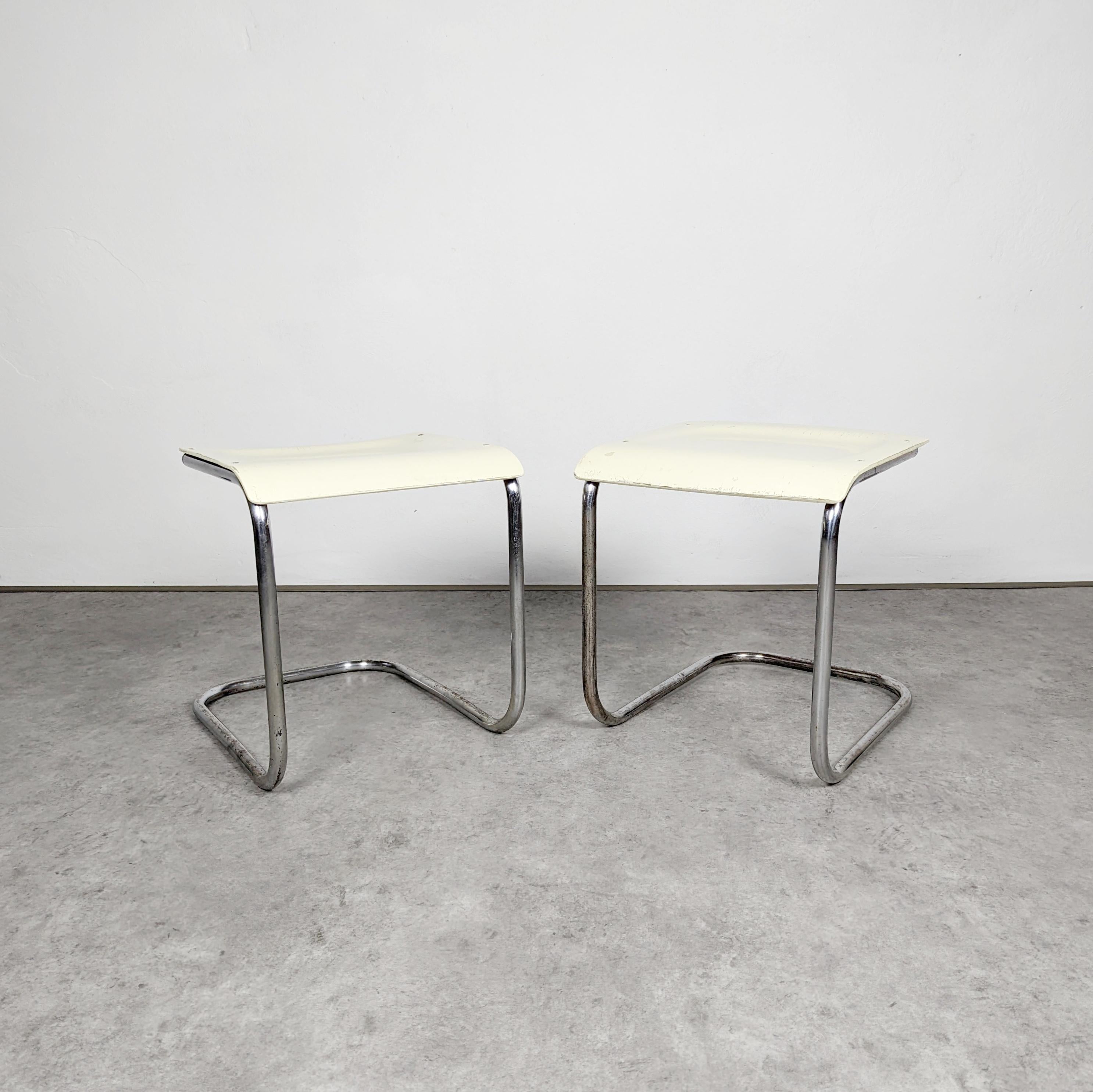 Czech Pair of cantilever tubular steel Bauhaus stools by Mart Stam For Sale