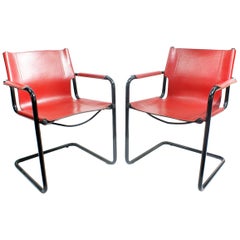 Pair of Cantilever Visitor Side Chairs, Signed Matteo Grassi, Italy, 1970s