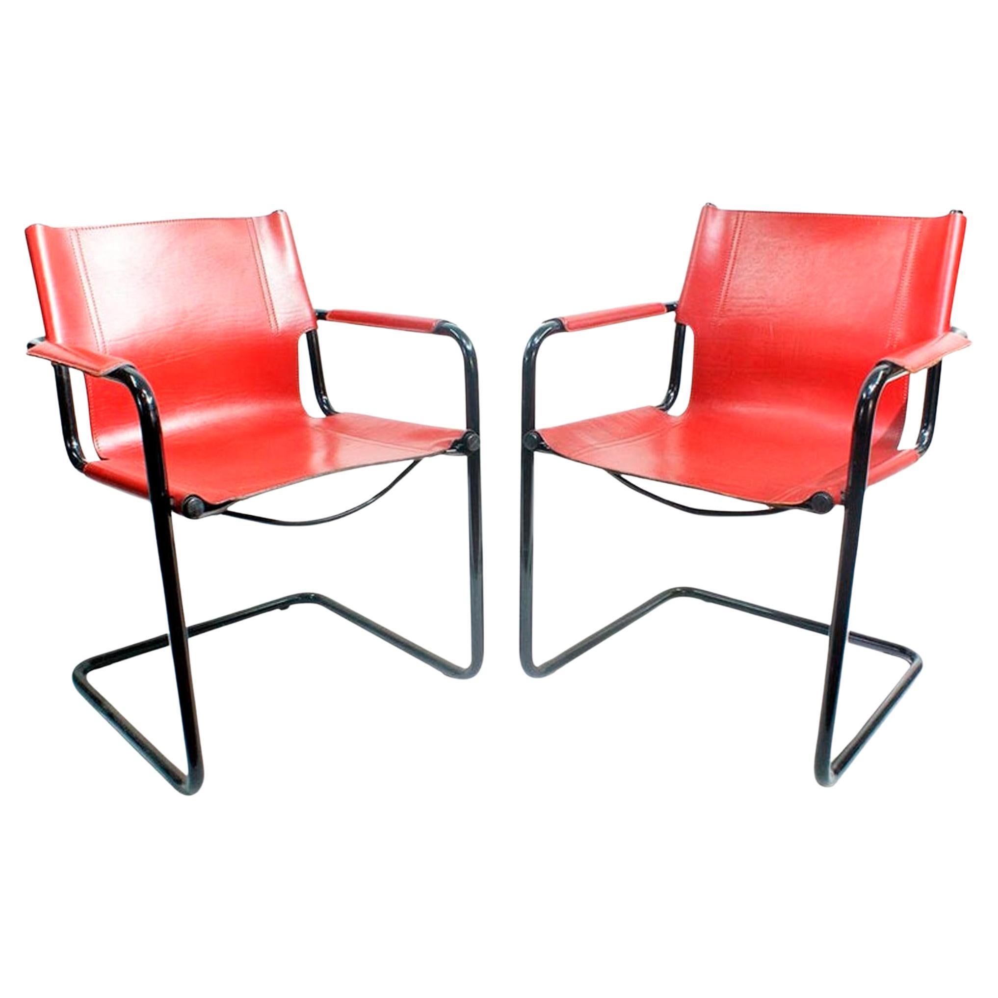 Pair of Cantilever Visitor Side Chairs, Signed Matteo Grassi, Italy, 1970s