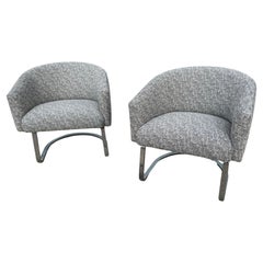 Pair of Barrel Lounge Chairs by Pace Furniture, Chrome Bases, 1968