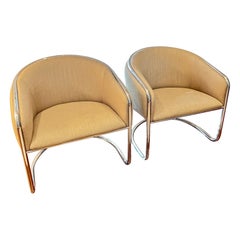 Pair of Cantilevered Chrome Barrel Back Club Chairs by Anton Lorenz for Thonet