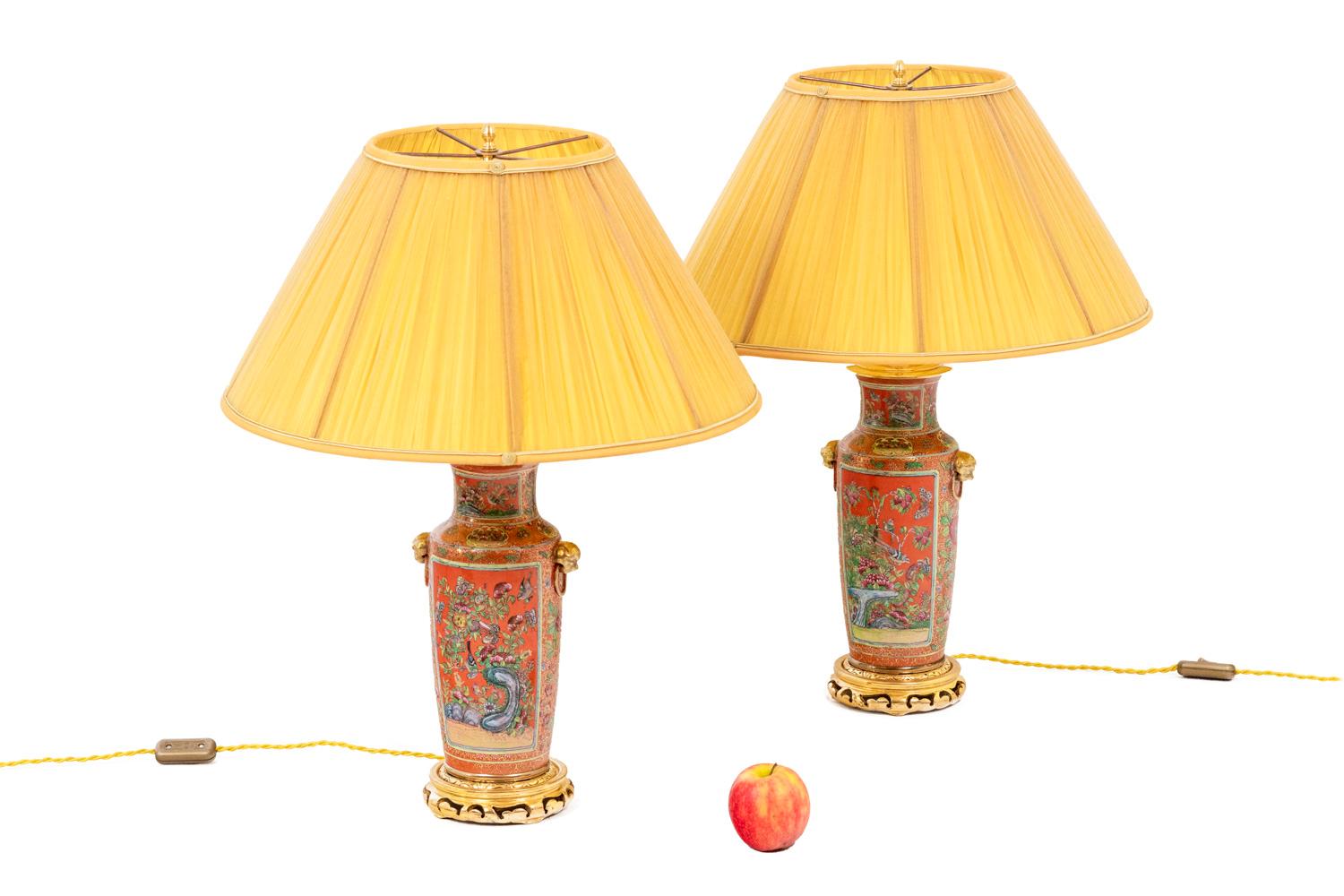 Pair of Canton Porcelain and Bronze Lamps, circa 1880 For Sale 4