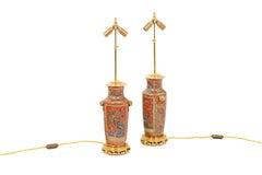 Pair of Canton Porcelain and Bronze Lamps, circa 1880