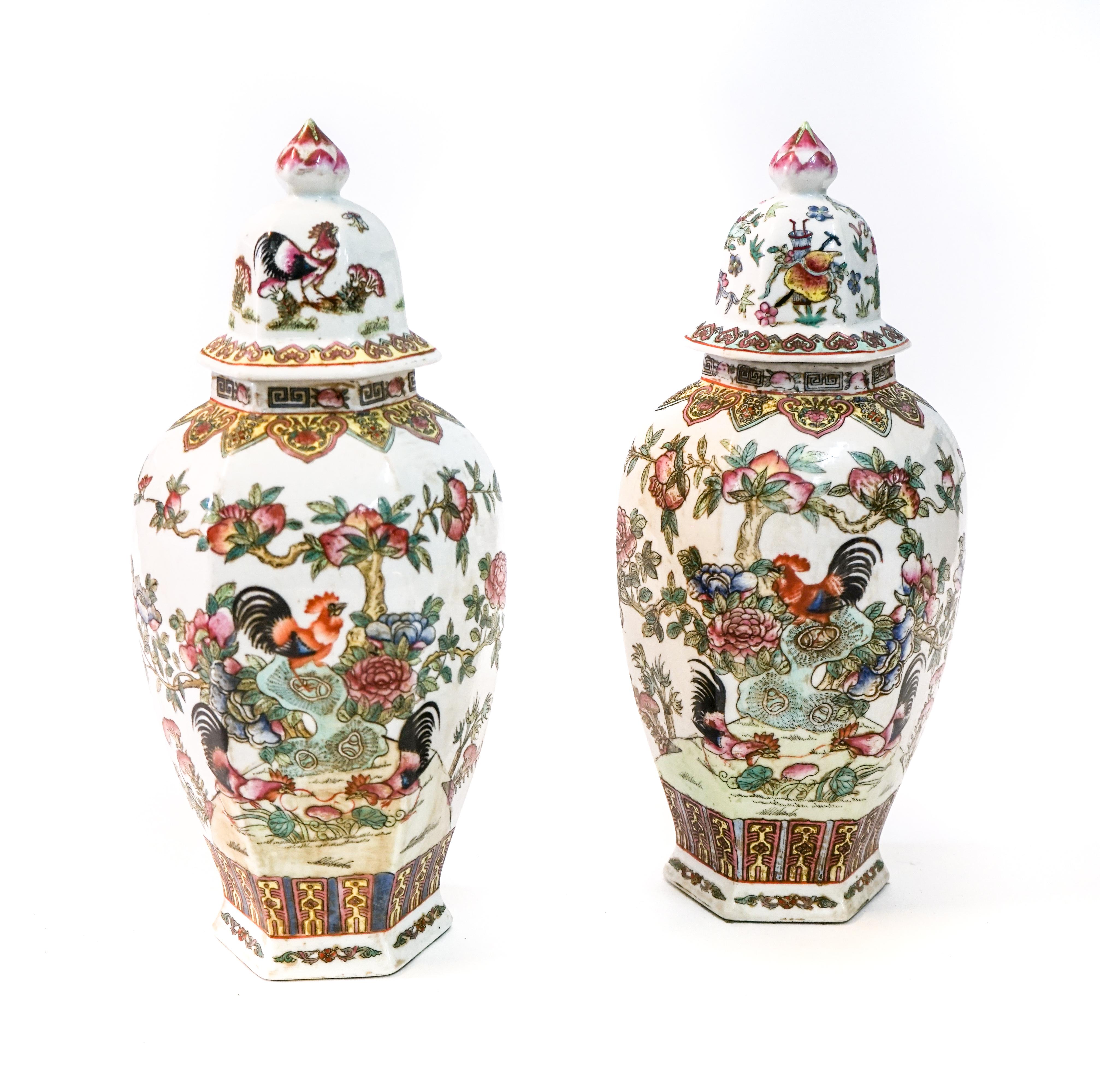 Mid-20th Century Pair of Canton Porcelain Jars, circa 1950 For Sale
