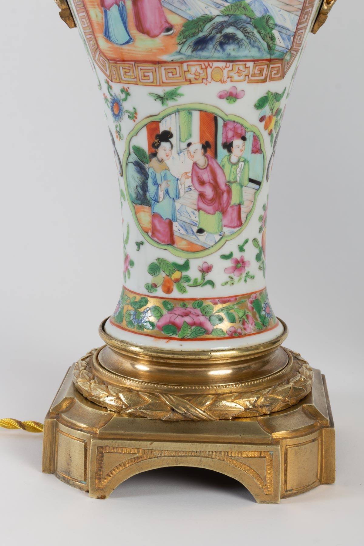 Pair of Canton Porcelain Lamps, Pink Family, 19th Century 5