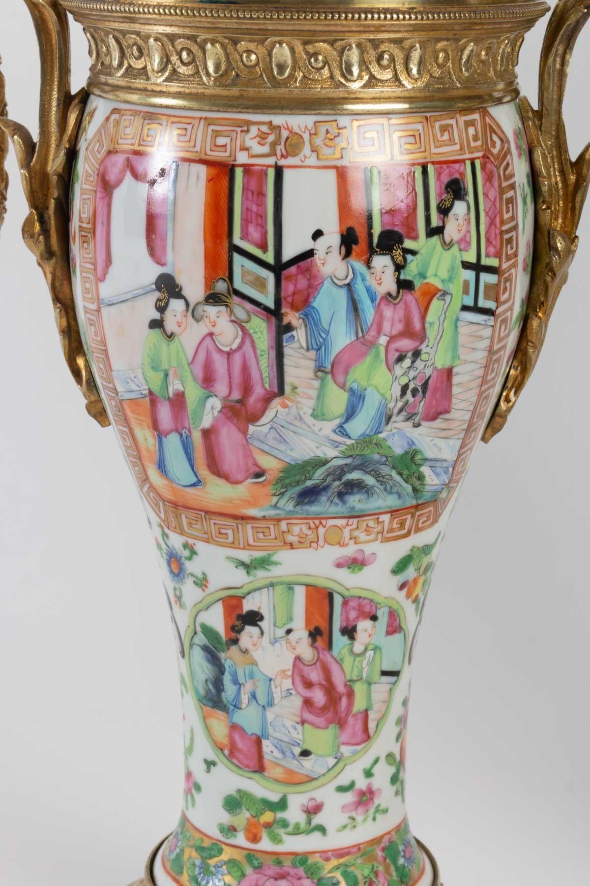 Pair of Canton Porcelain Lamps, Pink Family, 19th Century 6