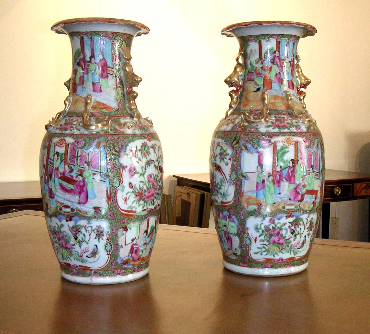 A good large pair of Chinese Canton vases converted into lamps (with damage and restoration).