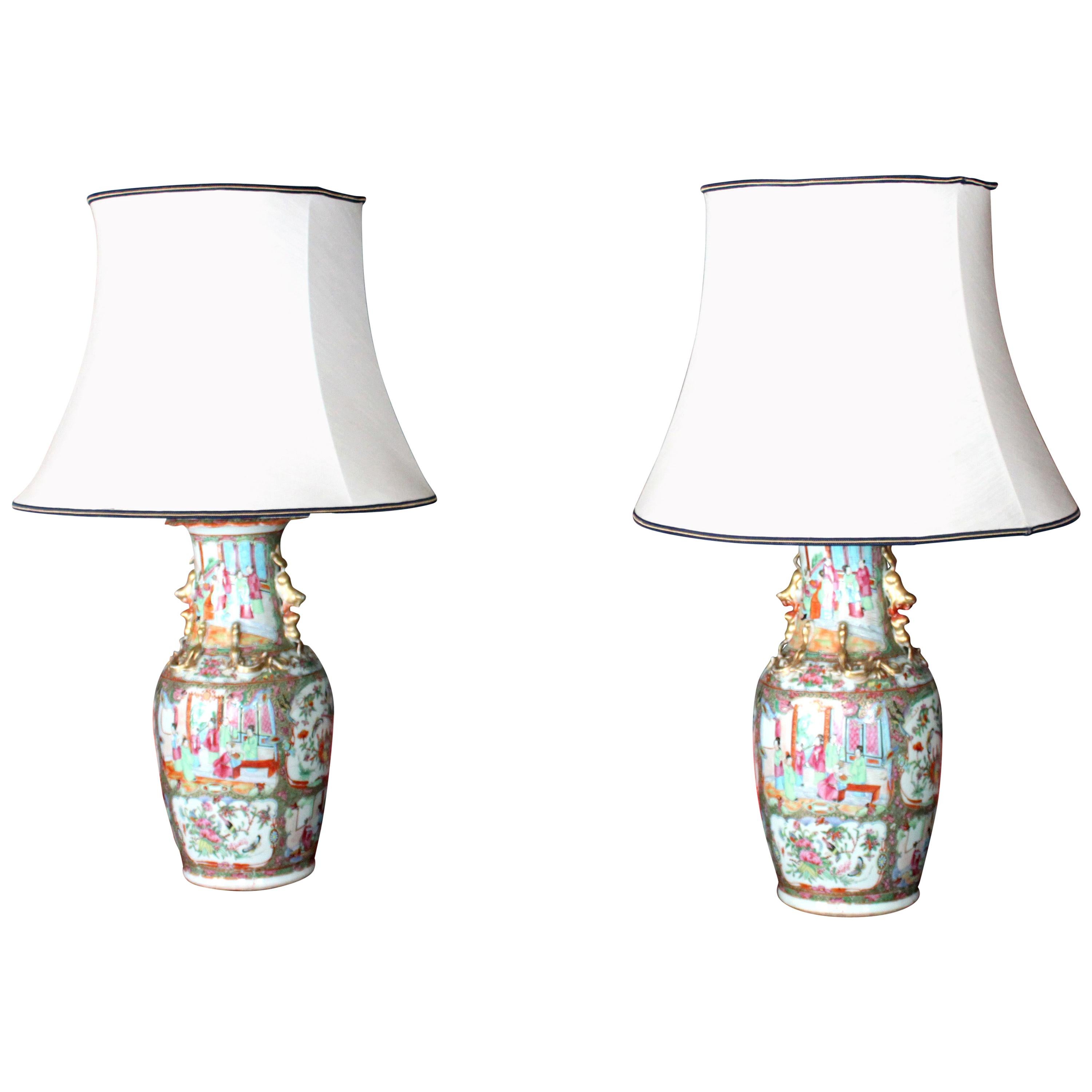 Pair of Canton Vases Now as Lamps
