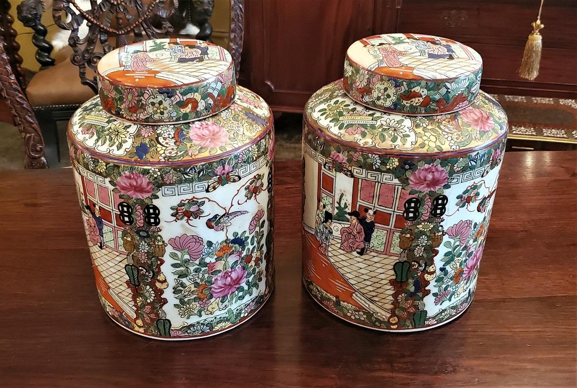 20th Century Pair of Cantonese Famille Rose Large Lidded Ginger Jars