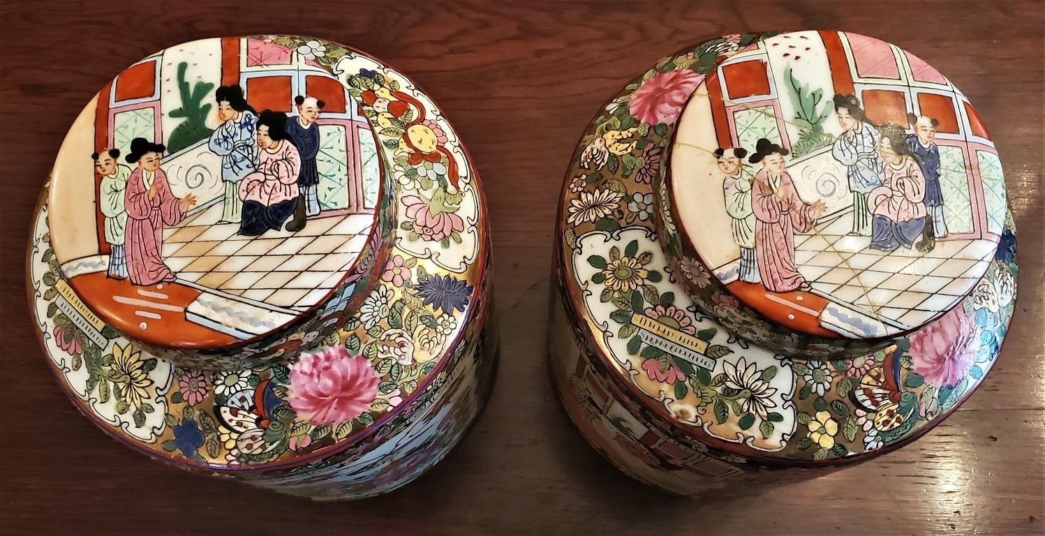 Pair of Cantonese Famille Rose Large Lidded Ginger Jars 1