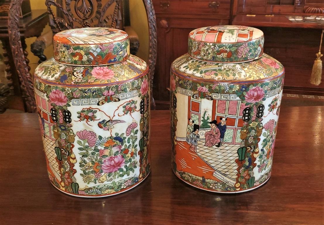 Pair of Cantonese Famille Rose Large Lidded Ginger Jars 7