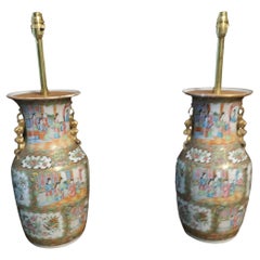 Pair of Cantonese porcelain lamps