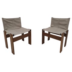 Retro Pair of Canvas Monk Dining Chairs by Afra & Tobia Scarpa for Molteni, 1970s