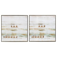 Pair of Canvases Decorated with 18th Century Wood Fragments and Faden Crystals