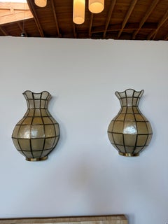 Pair of Capiz Shell and Brass Wall Sconces Small, 1970s