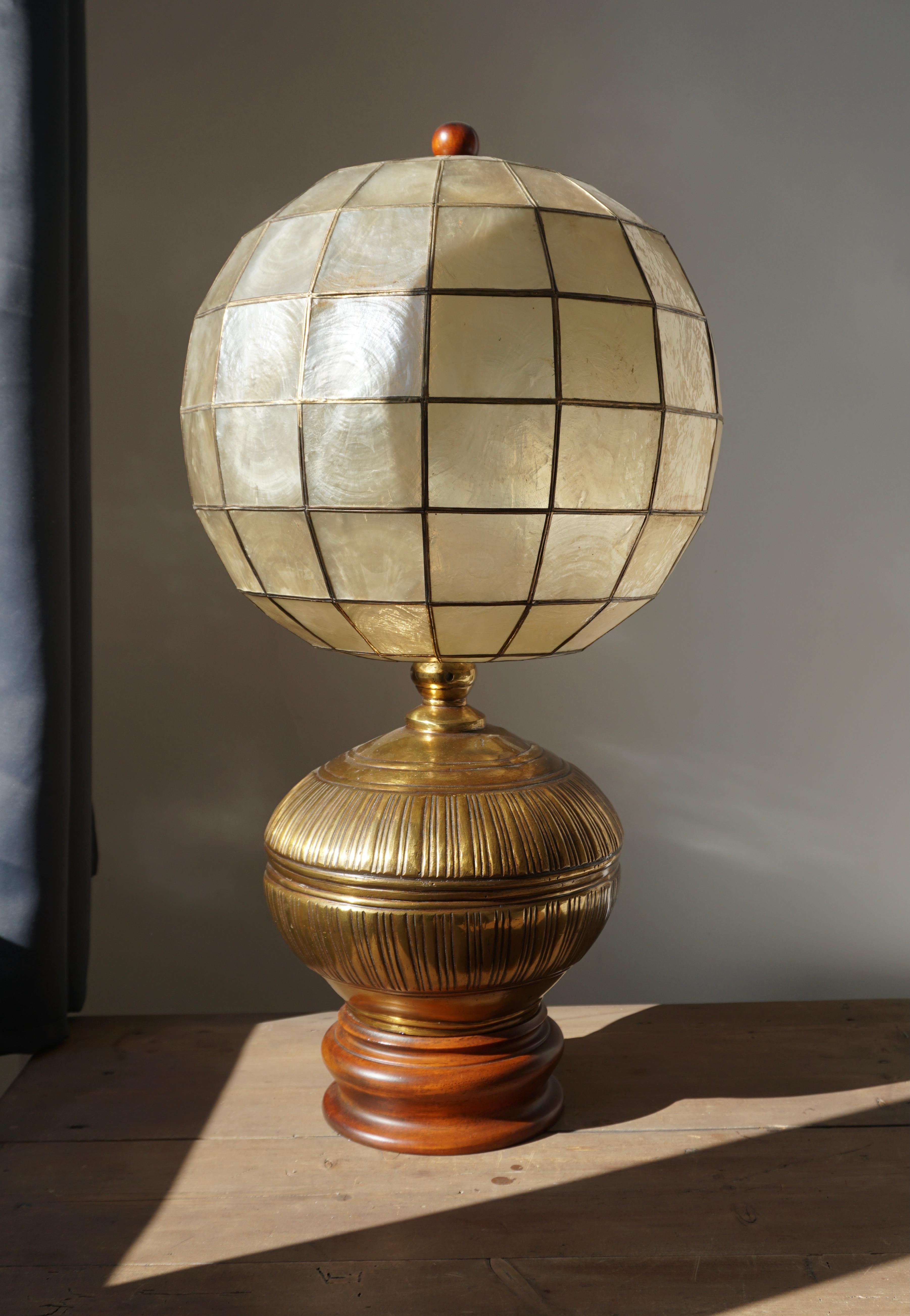 20th Century Pair of Capiz Shell and Copper Lamps