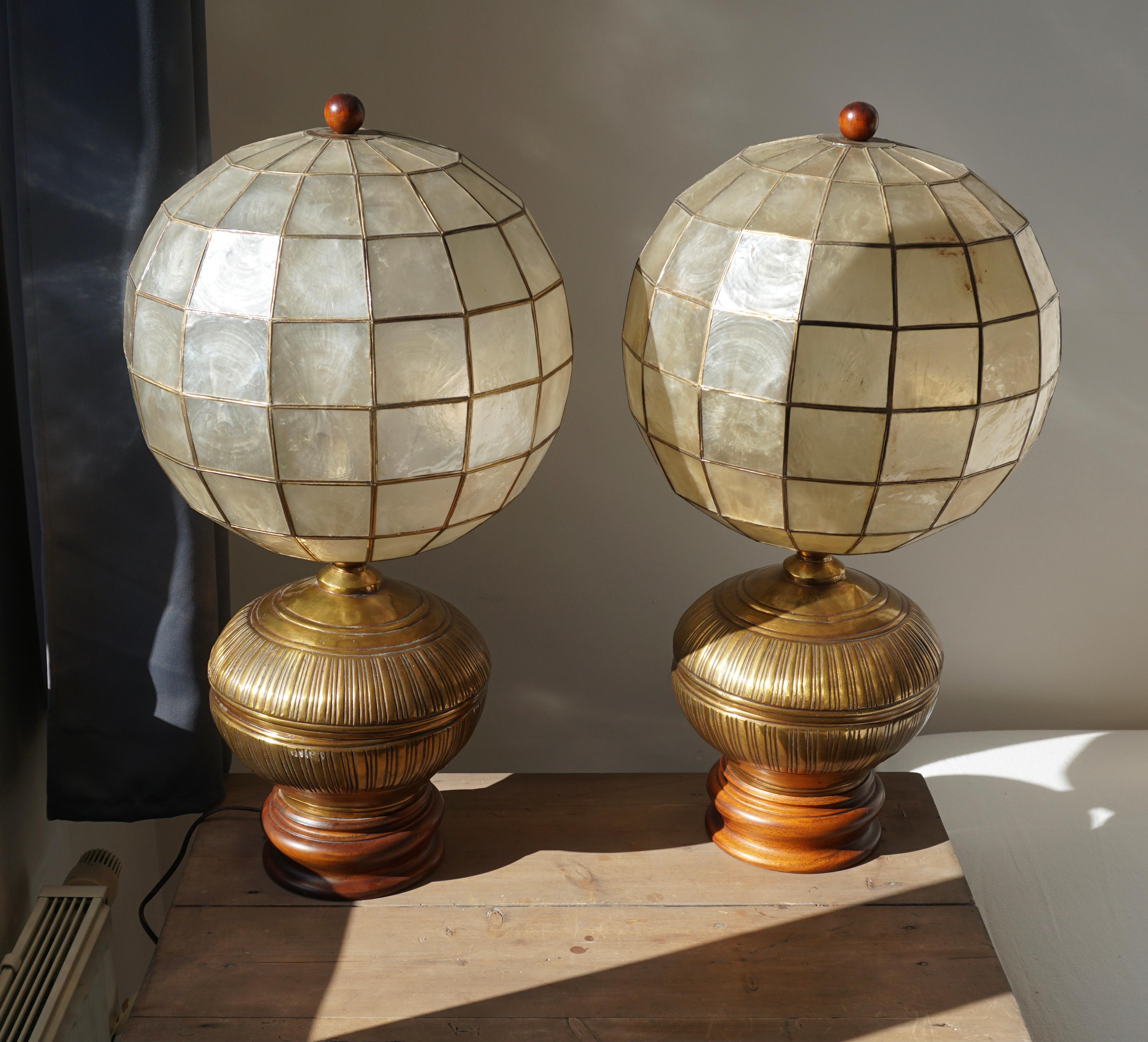 Pair of Capiz Shell and Copper Lamps 1
