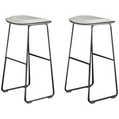 Pair of Cappellini "Hi-Pad" Bar Height Barstools in White Faux Leather