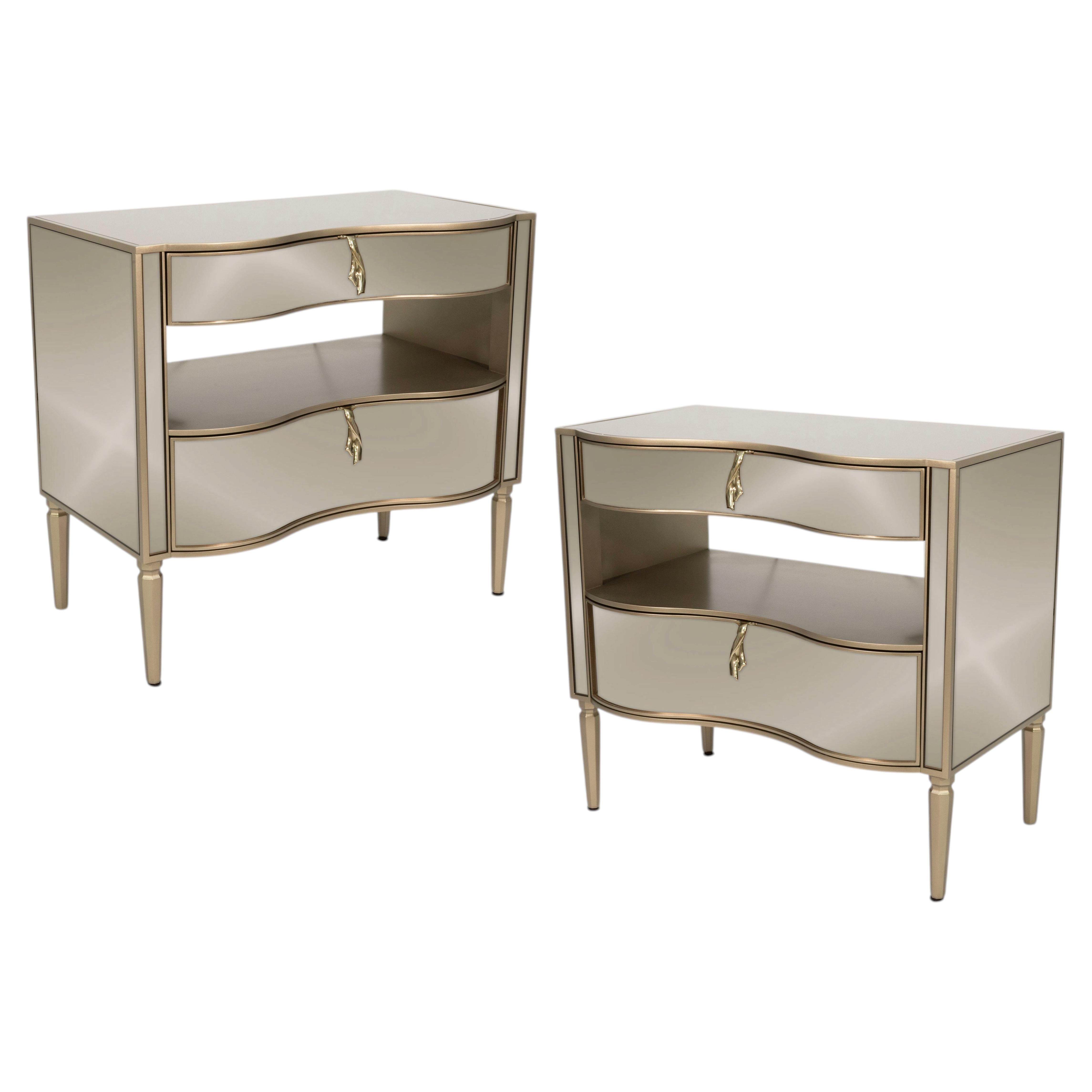 Pre-owned Caracole Pair Of 'it's A Small Wonder" Mirrored Nightstands In Brown