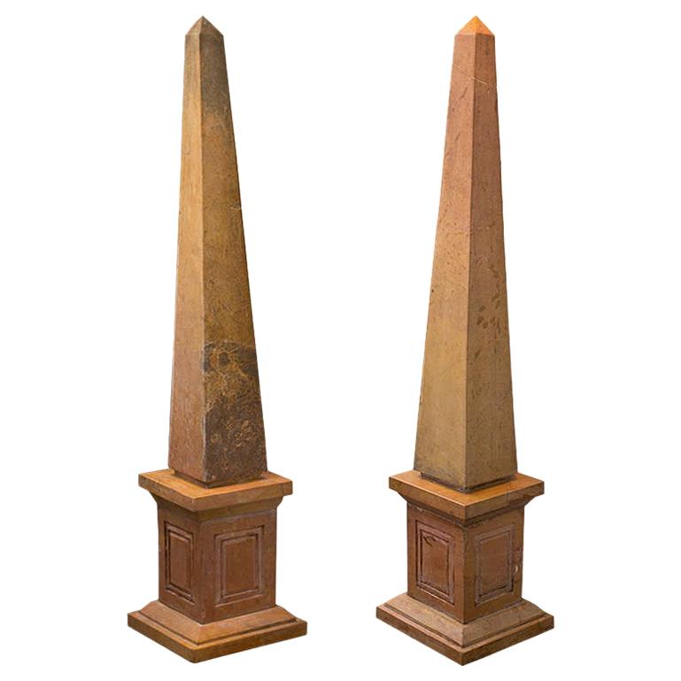 Pair of Caramel Marble Obelisks For Sale