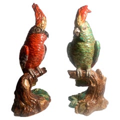 Vintage Pair of Carbet Hand Painted Ceramic Parrots, 1940s