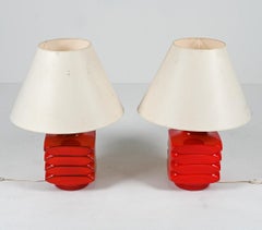 Pareja de lámparas Cari Zalloni de cerámica sobredimensionada "Facette" en esmalte rojo