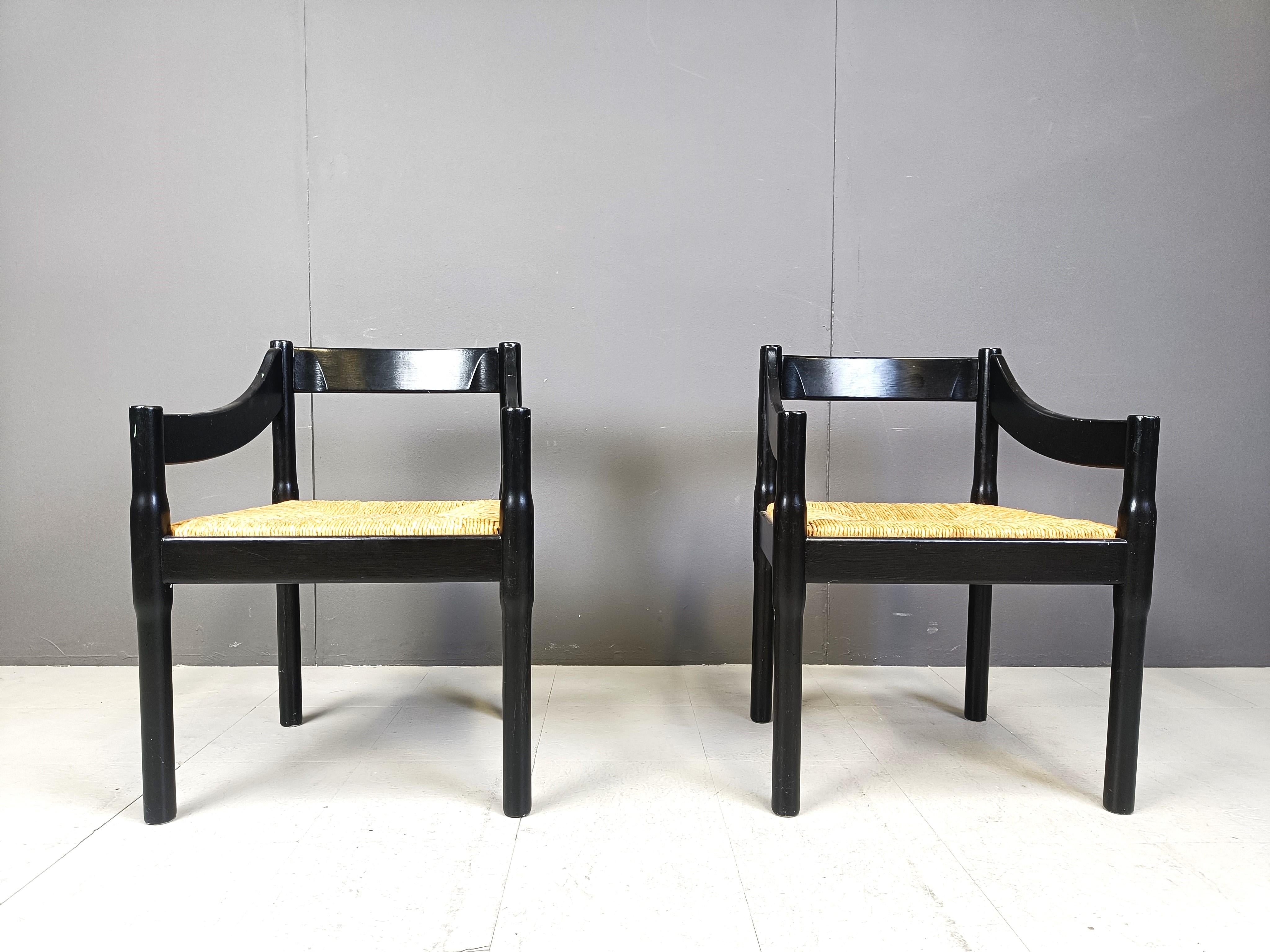 Italian Pair of Carimate armchairs by Vico Magistretti, 1960s