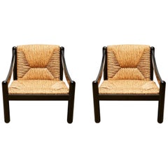 Pair of "Carimate" Rush Armchairs by Vico Magistretti for Cassina