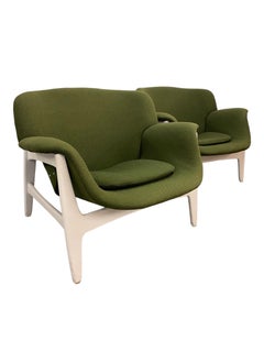 Pair of Carin Bryggman Armchairs in Green and White, Boman Oy Mid 20th Century