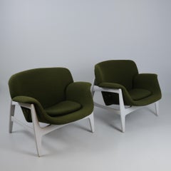 Pair of Carin Bryggman Armchairs in Green and White, Boman Oy Mid 20th Century