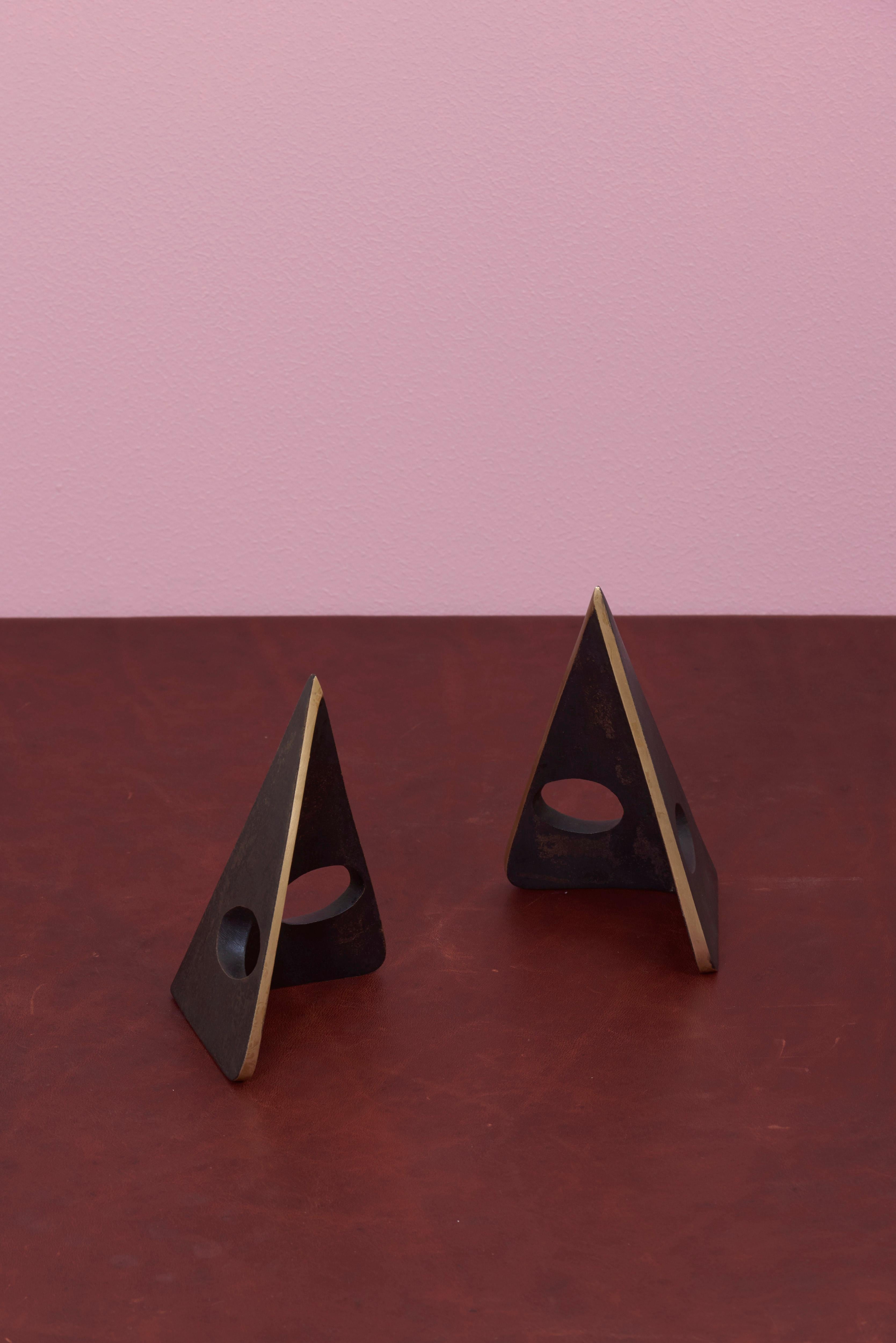 Mid-Century Modern Pair of Carl Auböck Bookends #4100 in a Patina and Polish Brass Mix For Sale
