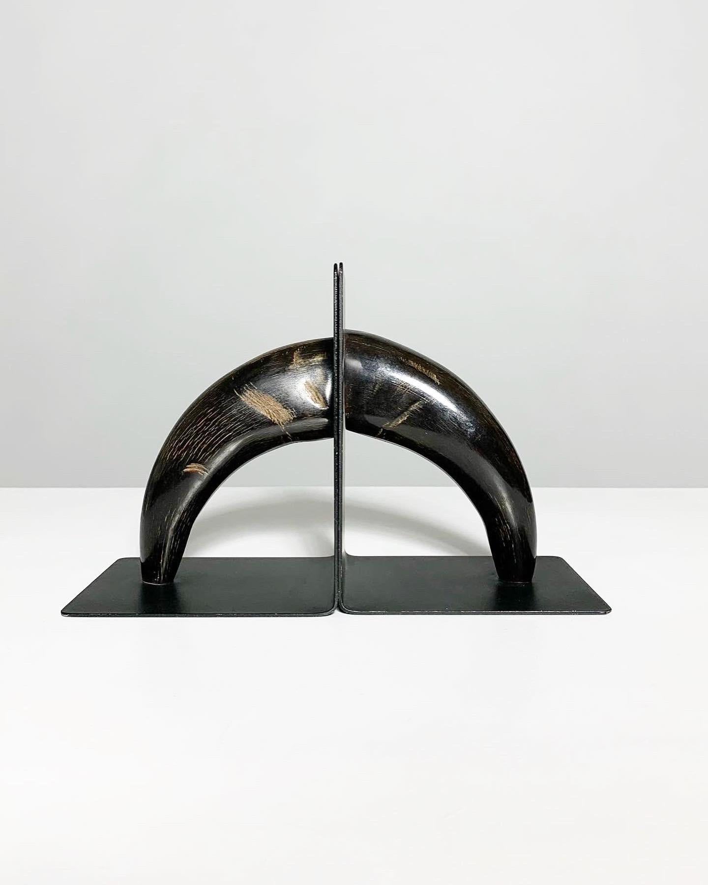 Mid-Century Modern Pair of Carl Auböck Bookends Brass Horn Model 4773, Workshop Vienna, 1950s