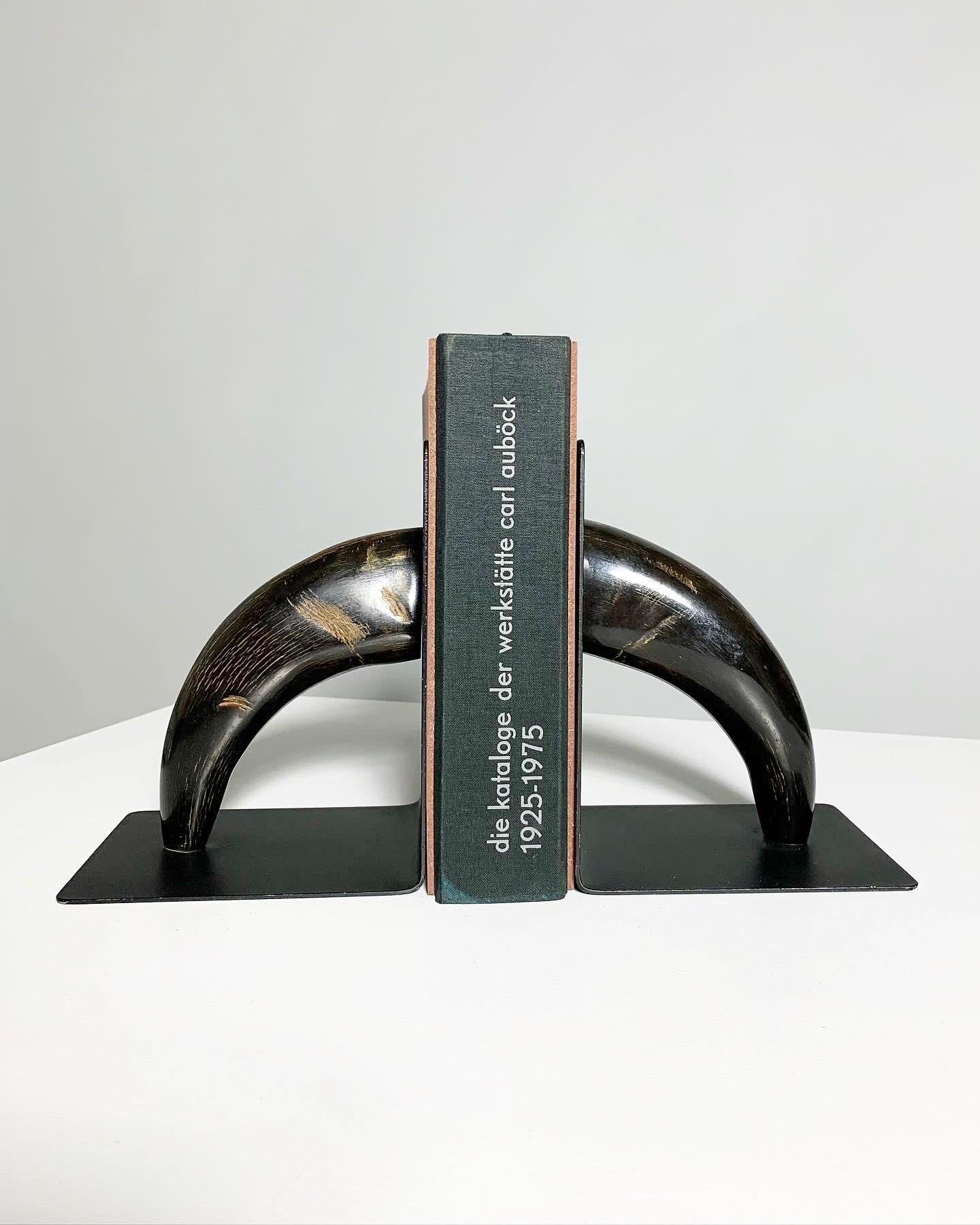 Austrian Pair of Carl Auböck Bookends Brass Horn Model 4773, Workshop Vienna, 1950s