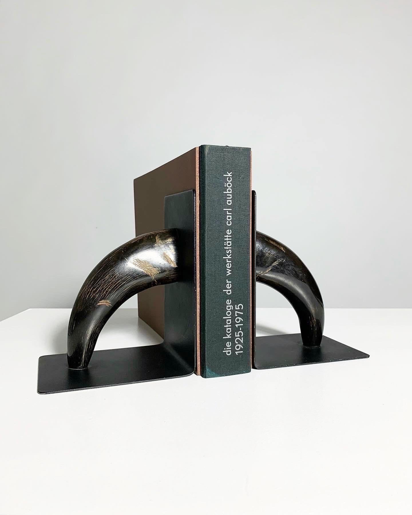 Blackened Pair of Carl Auböck Bookends Brass Horn Model 4773, Workshop Vienna, 1950s