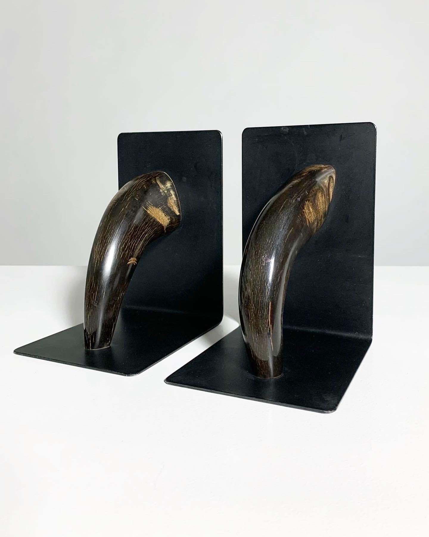 Pair of Carl Aub�öck Bookends Brass Horn Model 4773, Workshop Vienna, 1950s In Good Condition In Basel, BS