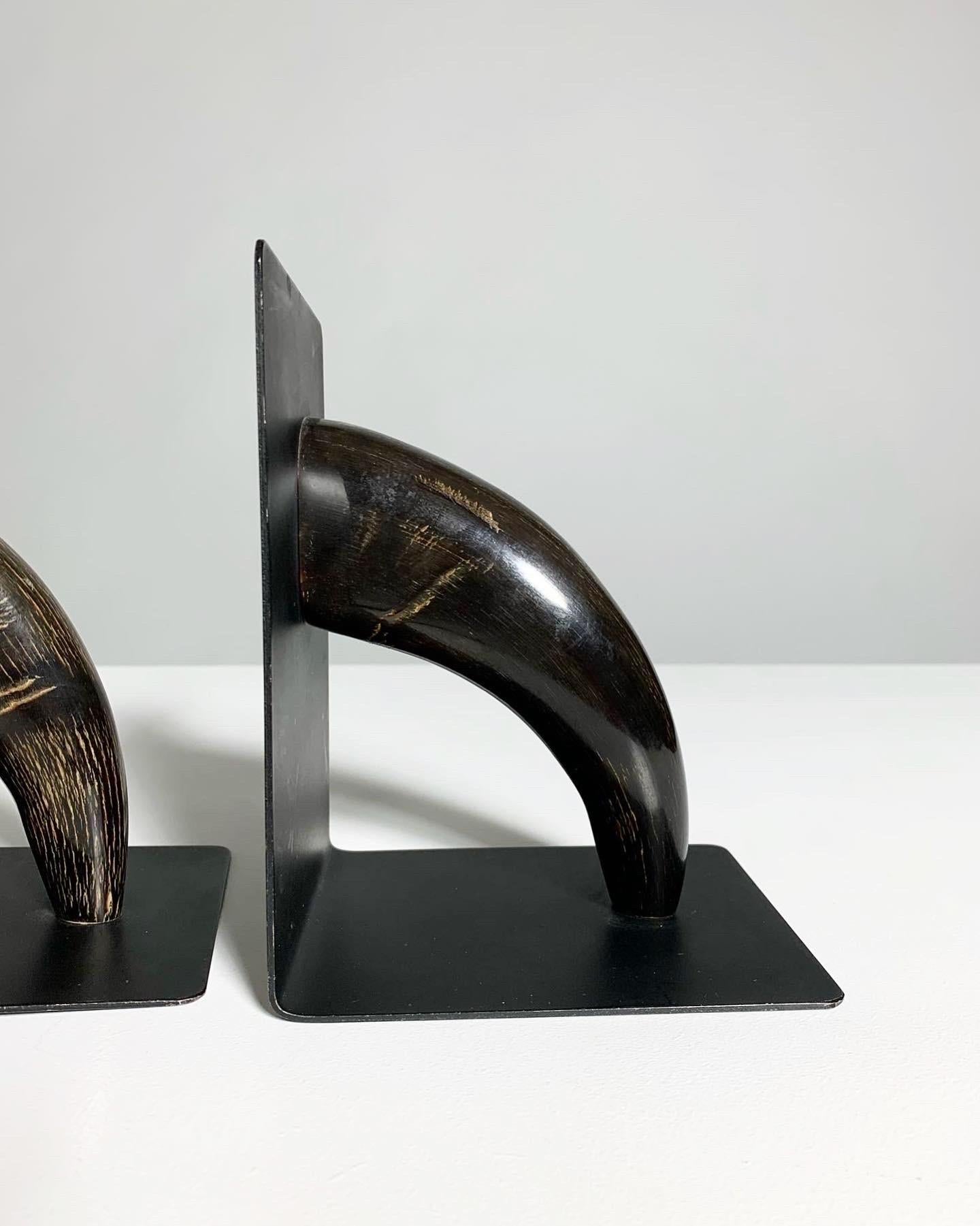 Mid-20th Century Pair of Carl Auböck Bookends Brass Horn Model 4773, Workshop Vienna, 1950s