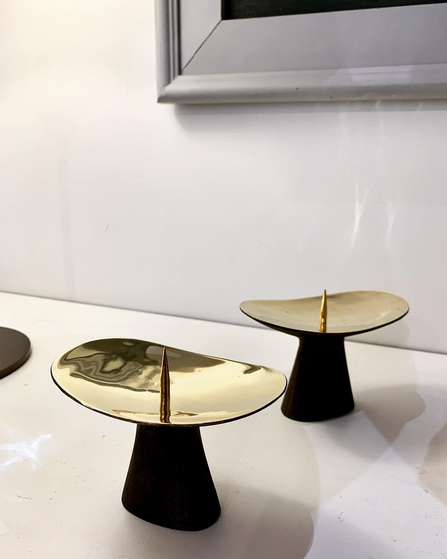 Mid-20th Century Pair of Carl Auböck Patinated Brass Candle Holders For Sale