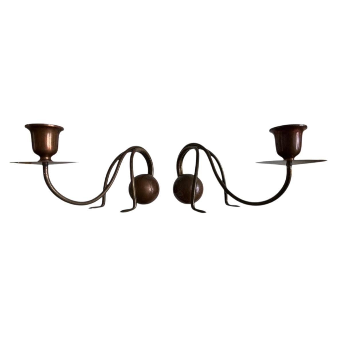 Pair of Carl Deffner Jugendstil Copper Candlesticks, Germany, circa 1910 For Sale