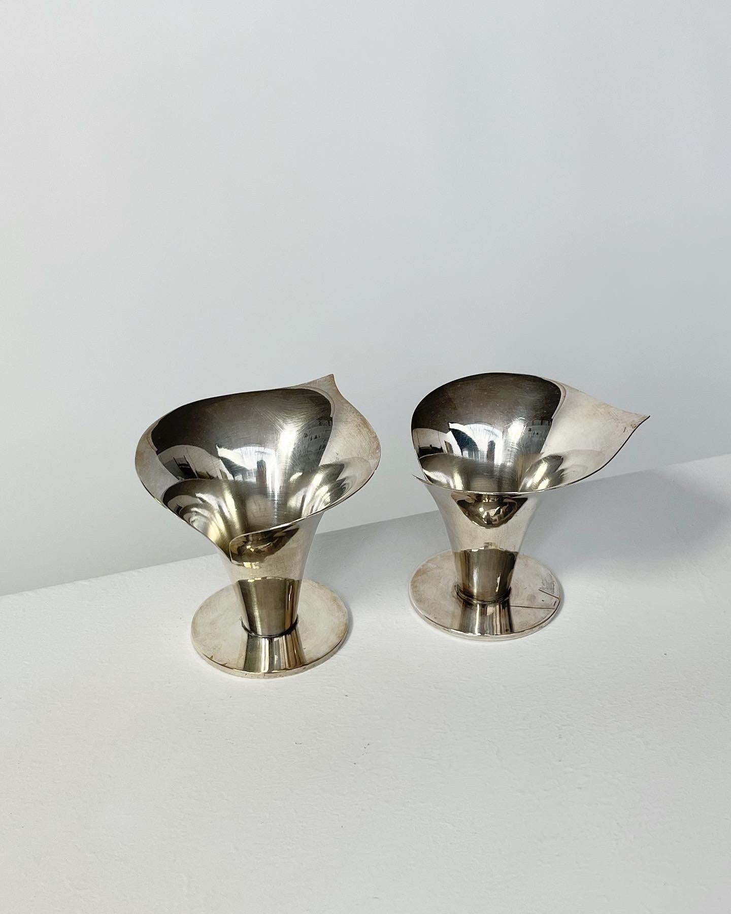 Pair of Carl Einar Borgström Candle Holders Ystad Metall Silver 1940s In Good Condition In Basel, BS
