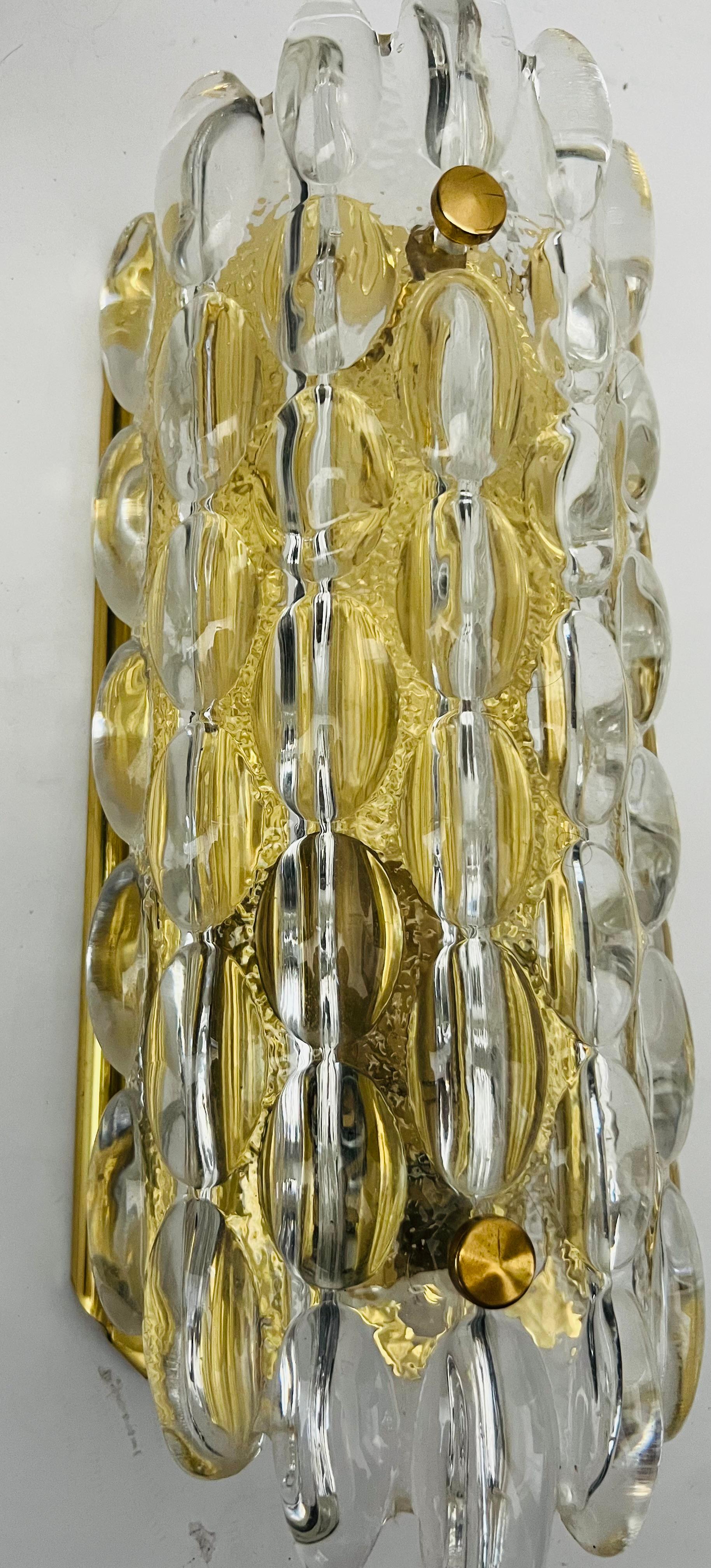 Brass Pair of Carl Fagerland Orrefors Bubble Crystal Wall Lights 1950 For Sale