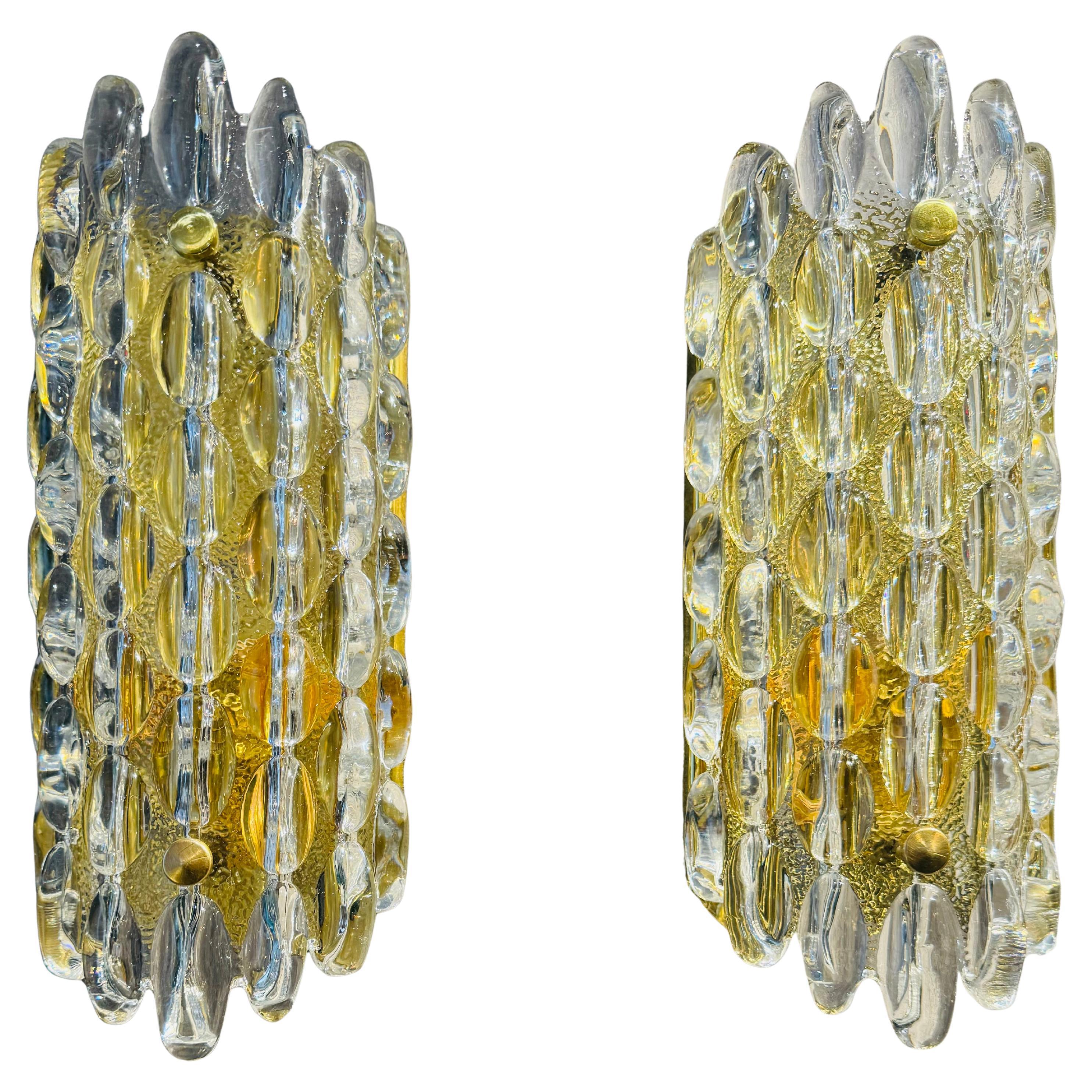 Pair of Carl Fagerland Orrefors Bubble Crystal Wall Lights 1950 For Sale