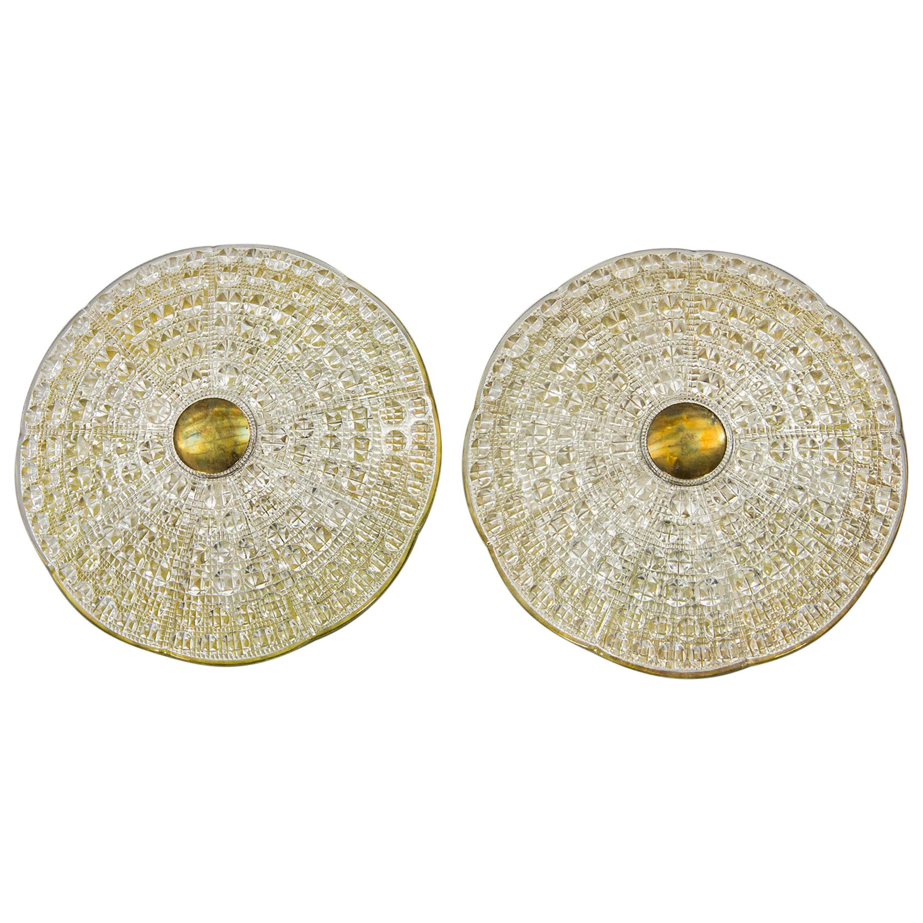 Pair of Carl Fagerlund Brass and Orrefors Glass Wall Sconces For Sale