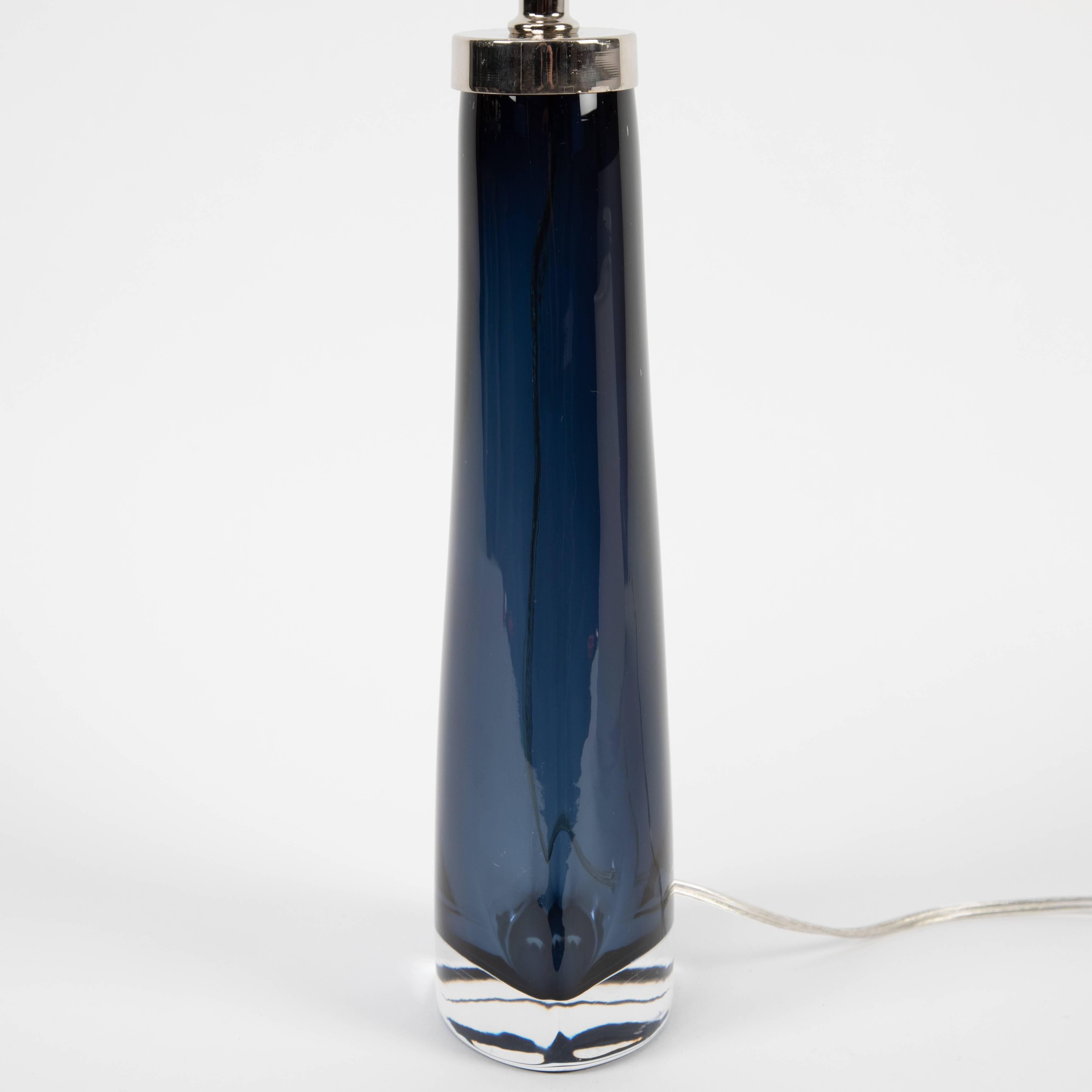 Pair of Carl Fagerlund for Orrefors Blue Glass Table Lamps, circa 1960s 4