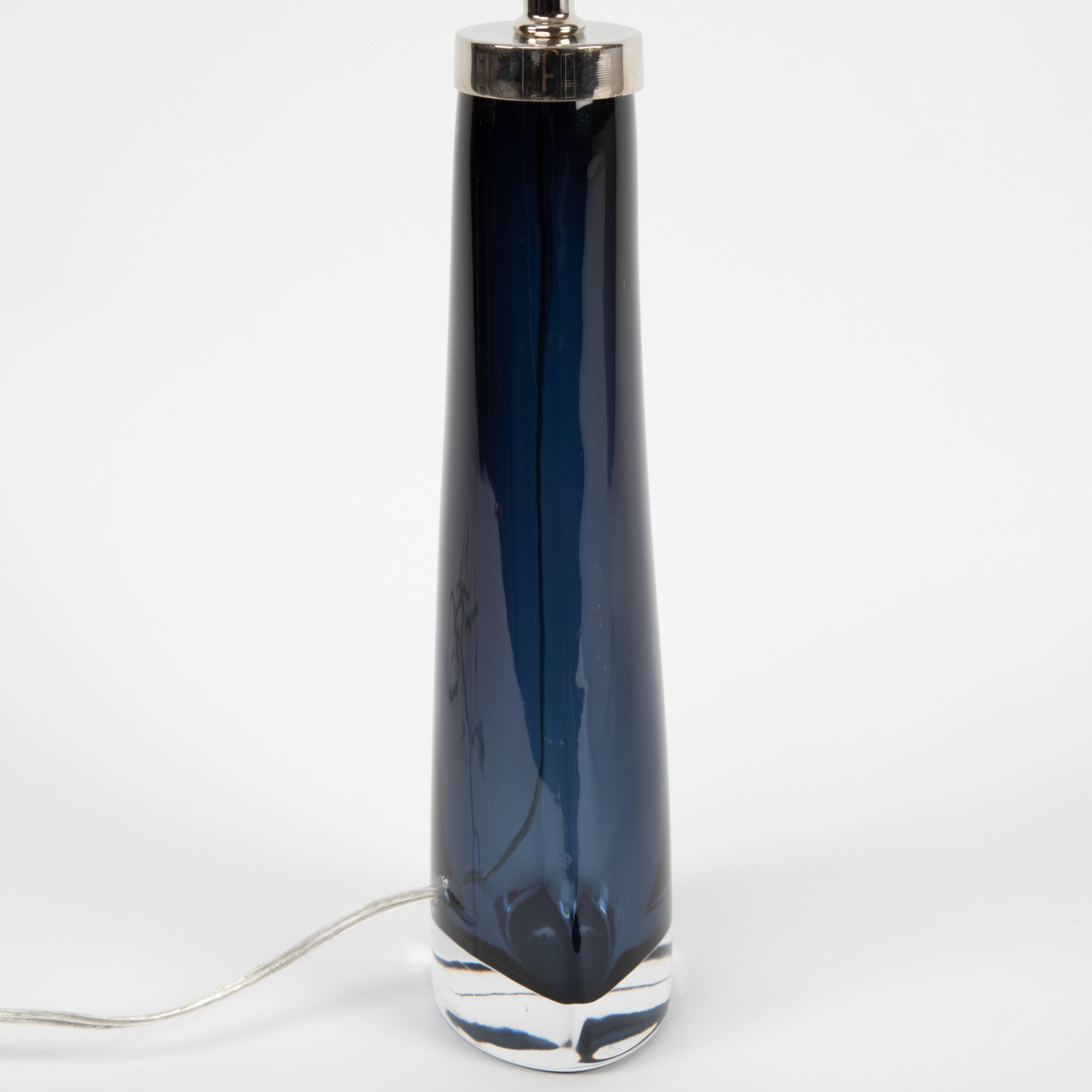 Pair of Carl Fagerlund for Orrefors Blue Glass Table Lamps, circa 1960s 6