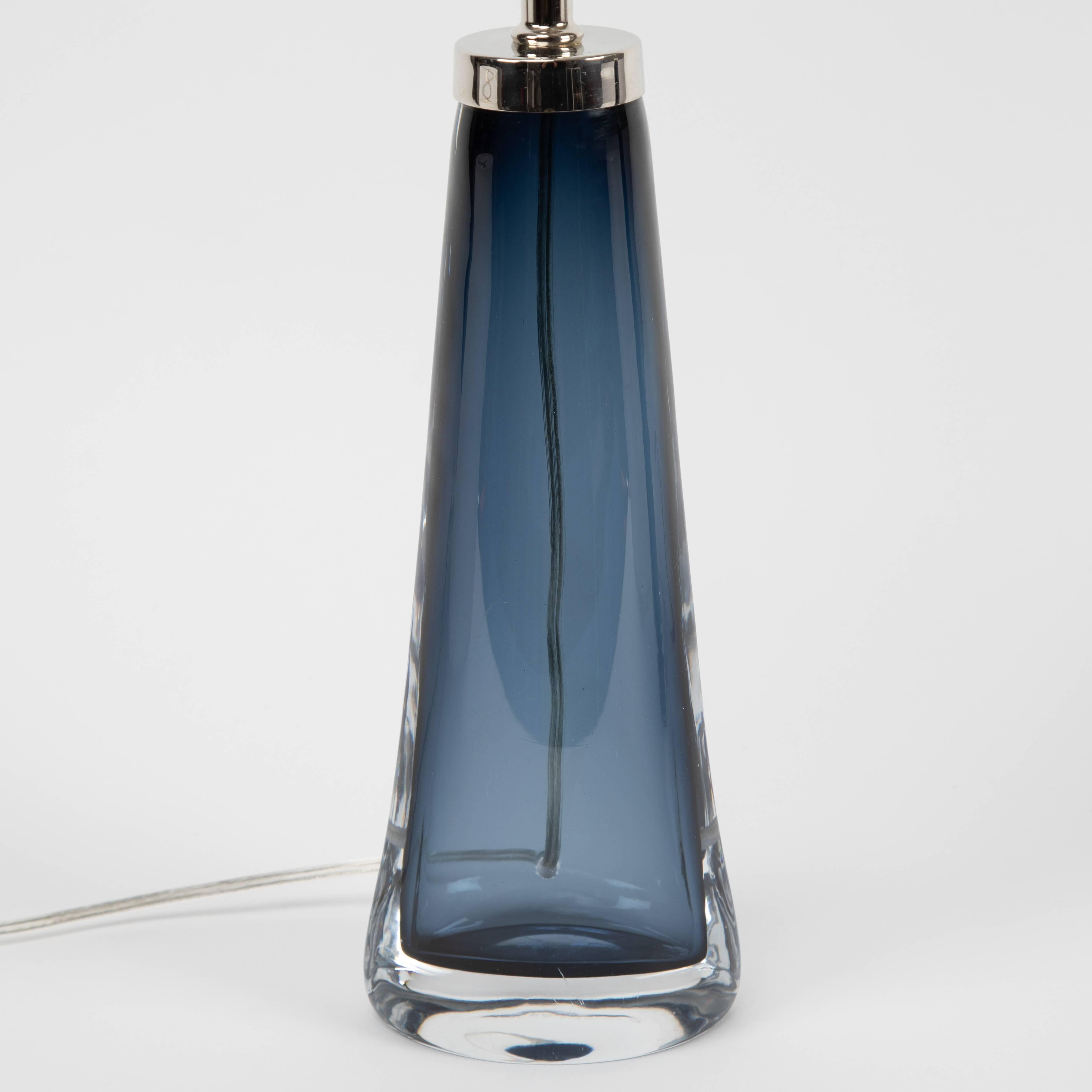 Swedish Pair of Carl Fagerlund for Orrefors Blue Glass Table Lamps, circa 1960s